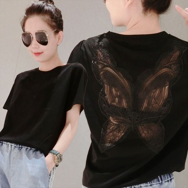 

2020 european style large edition half sleeve white t-shirt women's cotton loose backless short sleeve