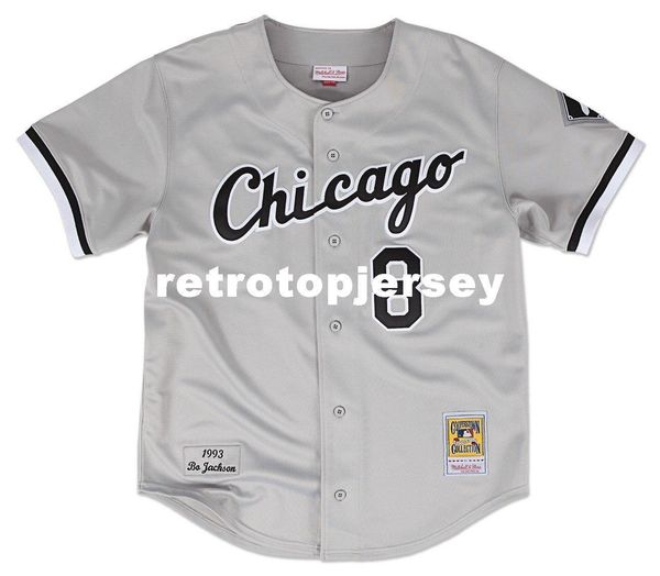 

bo jackson chicago #8 mitchell & ness retro 1993 button up jersey, Gray