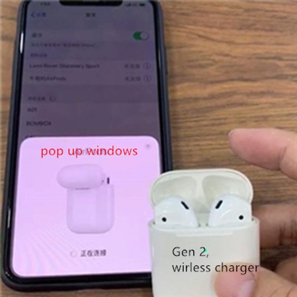 

W1 chip tw generation 2 bluetooth headphone tereo earphone earbud pop up window upport wirele charging ca e for airpod 2 retail box