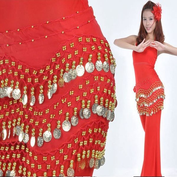 

fashion belly dance waist chain costume coins skirt belt hip wrap professional stage clothing girls and women dance wear cc9342, Black;red