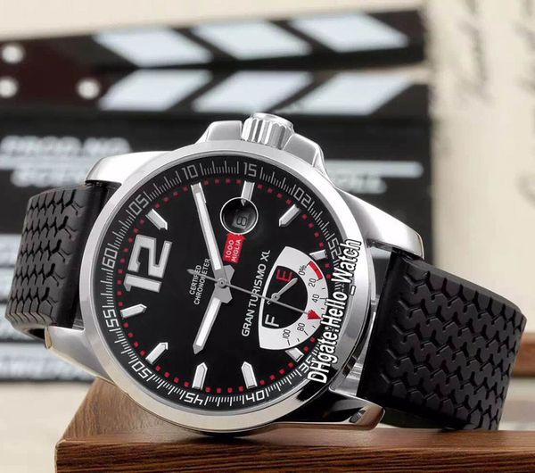 

new gt xl chrono steel case 168457-3001 168457 black dial automatic mens watch power reserve rubber strap sport watches hello_watch 11 color, Slivery;brown