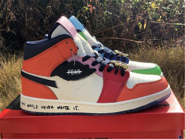 

2020 melody ehsani x air authentic 1 mid wmns fearless retro habanero red 1s cq7629-100 basketball shoes men women sports sneakers, Black