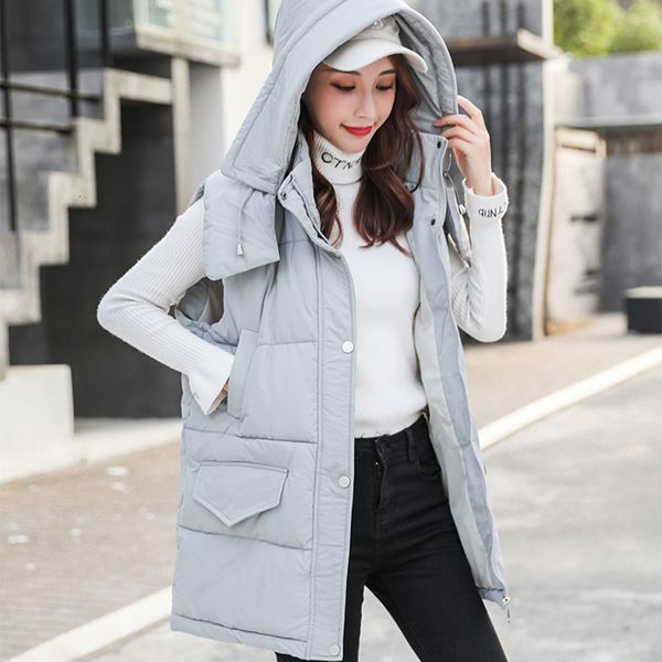 

winter women jacket vest waistcoat casual fashion warm sleeveless jacket hooded solid color double pocket button women, Blue;black