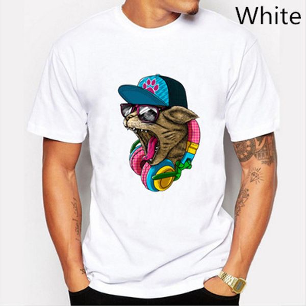 

fashion arrival men 's fashion crazy dj cat design animals print t shirt cool polyester short sleeve hipster asian size tees, White;black