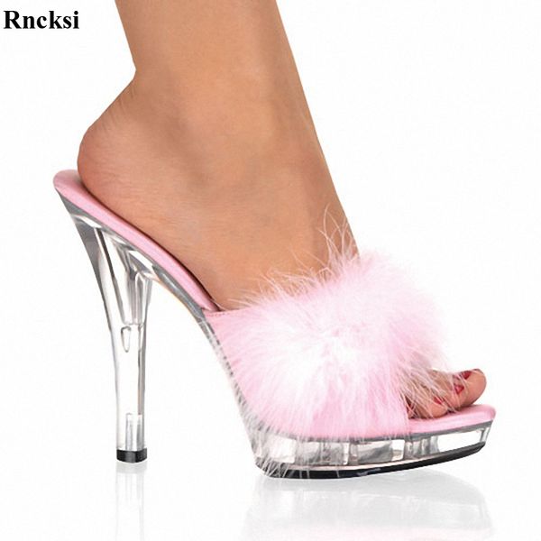 

rncksi new high heels 13cm stripper shoes plump feathered crystal shoes platform women's sandals, Black