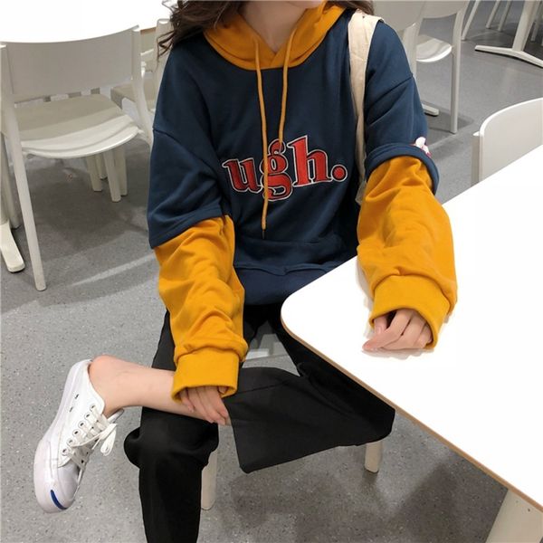 

толстовка поддельные из двух kpop толстовки строчка с длинным рукавом пуловер hip hop moletom опрятный руно streetwear толстовка new, Black