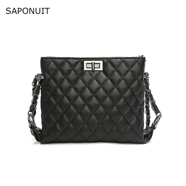 

saponuit fashion 2019 luxury chain handbags women plaid shoulder bag pu leather black crossbody bags