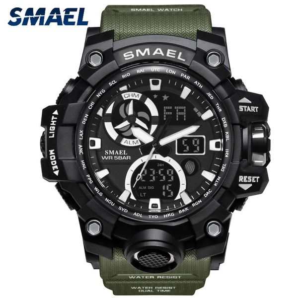 

smael waterproof watches sport digital watch men wristwatches 1545 dual display quartz watch for men relogio masculino, Slivery;brown