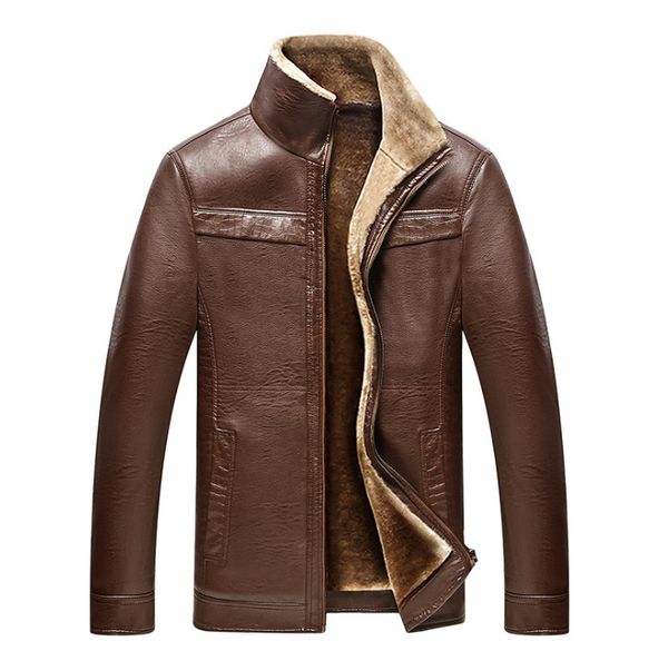 

men business autumn winter faux fur male jacket fleece leather jacket men coats plus size brand pu outerwear coat, Black