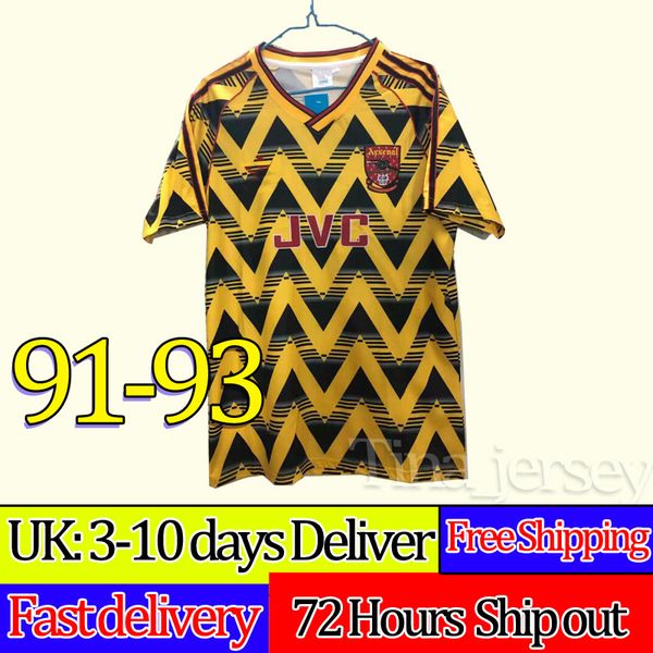 

1991 1993 andy cole ian wright tony adams retro soccer jersey 91 92 93 lee dixon kevin campbell alan smith classic vintage football shirt, Black;yellow
