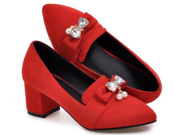 

2019 suede women's shoes in spring and autumn with new style middle heel coarse heel pointed end @w46, Black