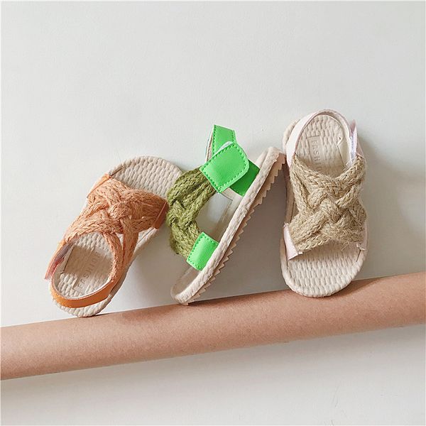 

summer 2020 new children's soft bottom non-slip woven beach shoes fashion toddler boys and girls sandals, Black;red