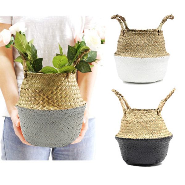 

Bamboo Storage Handmade Basket Foldable Planter Multifunctional Laundry Straw Patchwork Wicker Rattan Seagrass Garden Flowerpot Planter