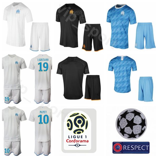

2019 2020 мужчины футбол марсель 19 луис густаво джерси комплект 26 флориан таувин 10 димитрий пайет 27 максим лопес футбол рубашка комплект, Black