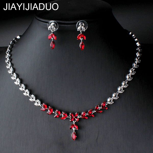 

jiayijiaduo women's red crystal wedding jewelry set bridal necklace earrings set gift dropshipping new, Slivery;golden