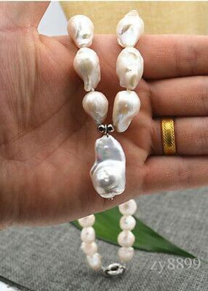 

natural south baroque white akoya pearl necklace pendant 18 new 12x15mm, Silver