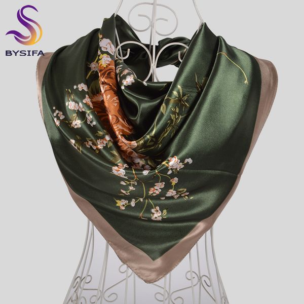 

bysifa] chinese style peony silk scarf shawl women army green large square scarves wraps muslim ladies head neck scarf hijab, Blue;gray