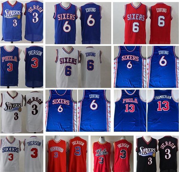 

basketball jerseys vintage mens 6 julius erving ncaa college allen 3 iverson jersey wilt chamberlain 13 stitched shirts, Blue;black