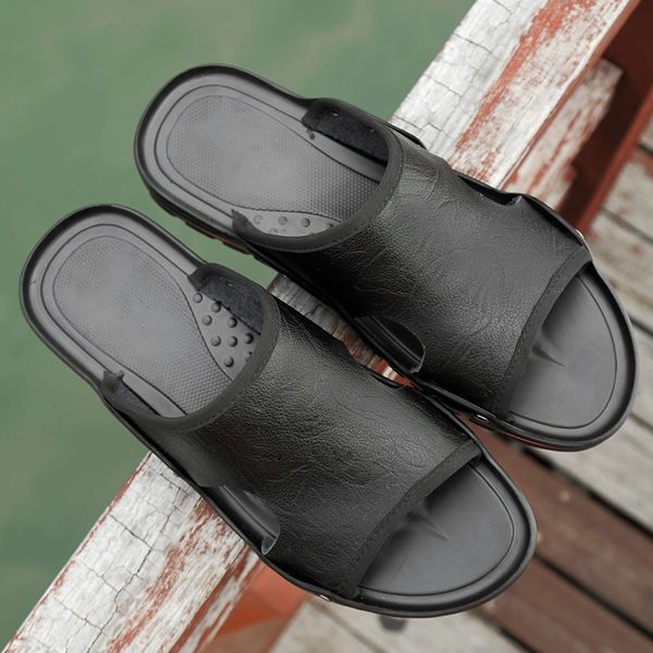 

new fashion leather non-slip slippers men beach sandals comfortable summer shoes men slippers classics w5, Black