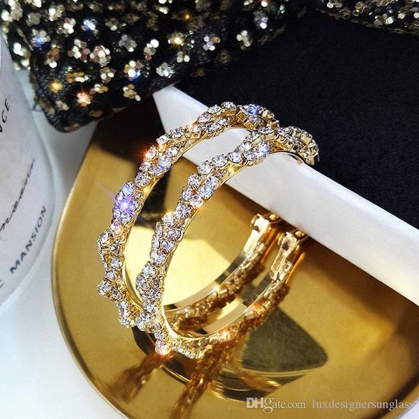 

bling bling rhinestone hoop earring simple style women rhinestone earring fashion jewelry accessories gift for love girlfriend, Golden;silver