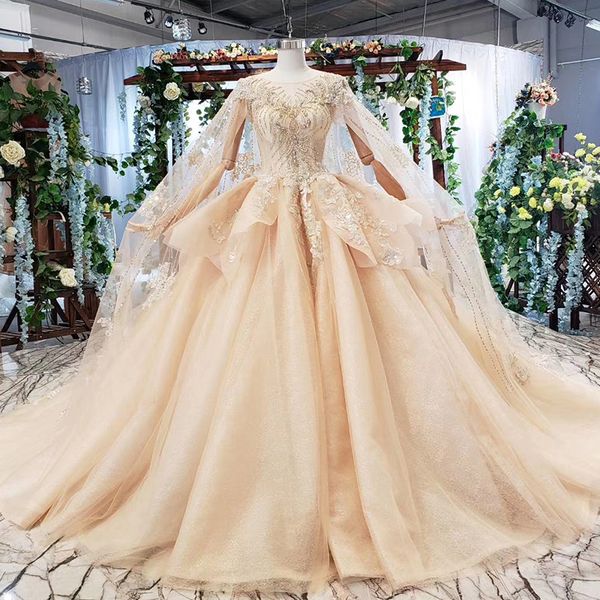 

2019 dubai luxury wedding dresses long tulle lace shawl illusion o neck crystal pattern lace applique open keyhole lace back bridal gowns, White