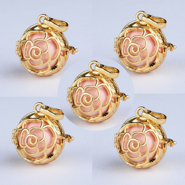 

5pics/lot wholesales 20mm gold-color copper plated rose locket cage pregnancy pendant fit for harmony bola pendant jewelry 5h39, Silver
