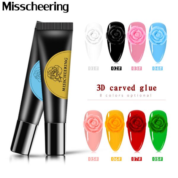 

8 colors 3d multiple flower patterns carved glue diy painting acrylic polymer nail uv gel rapid operation manicure decor tools, Red;pink