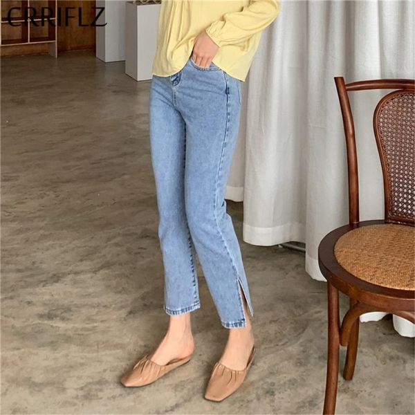 

women casual straight high ankle-length pants regular button coated polyester crriflz, Blue