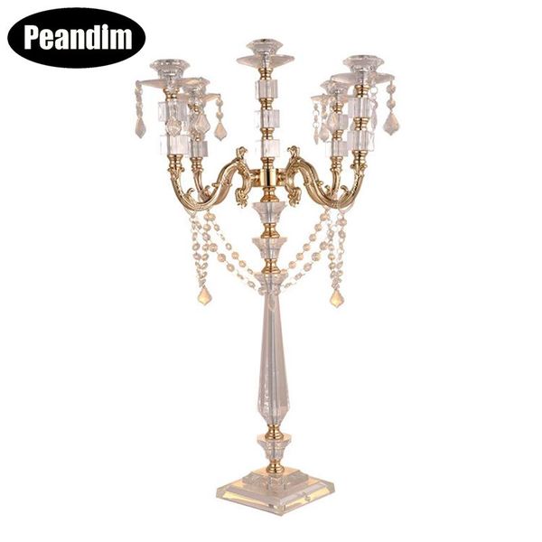 

peandim 77cm gold acrylic candle holders wedding candelabra centerpieces candlestick with pendants party home decoration