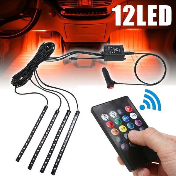 

4pcs car rgb led strip light led strip lights colors 12v with light styling lamps remote inte car atmosphere decorative d9d2