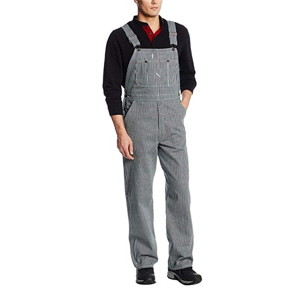 

jaycosin men's new fashion casual pocket denim tooling overalls suspender strap pants fashion 2019 men denim carpenter loose, Black