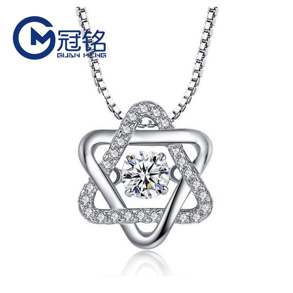 

beating smart necklace womens korean-style s925 sterling silver six-pointed star silver pendant fashion jewelry accessories, Golden;silver