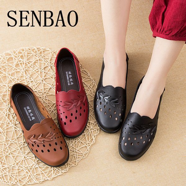 

senbao 2020 mother single shoes ballet flats fashion slip on cut outs flat women shoes hollow female loafers casual, Black