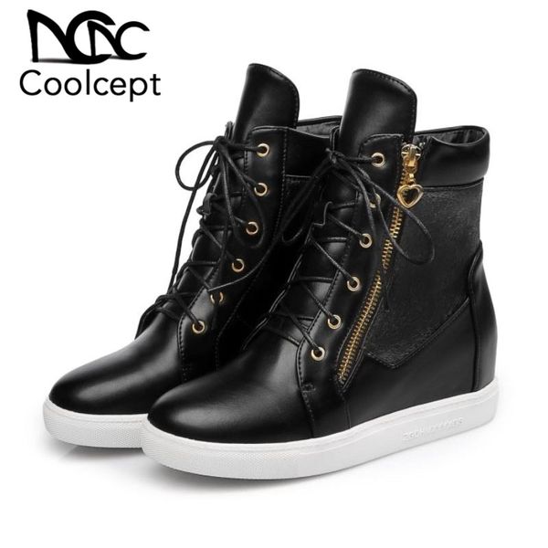 

coolcept winter 2020 woman fashion cross strap ankle boots platform zipper outdoor casual short boots footwear botas size 34-43, Black