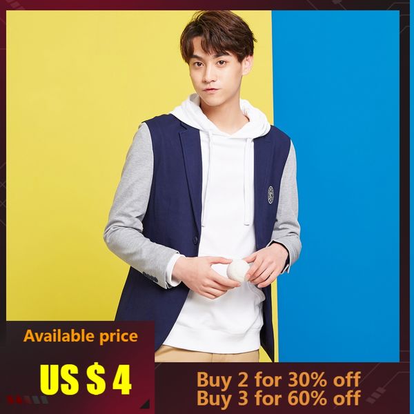 

metersbonwe spring autumn men jacket casual suit badge college style splicing coat, White;black
