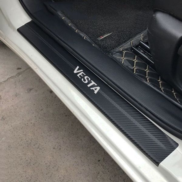 For Lada Vesta 2015 2018 Carbon Fiber Car Door Sill Sticker Anti Scratch None Slip Auto Door Protection Film Stickers Styling Cute Cheap Car