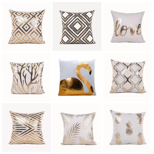

golden geometric flamingos bronzing cushion decorative pillow love gold foil pillowcase home decor sofa throw pillows 17*17inch