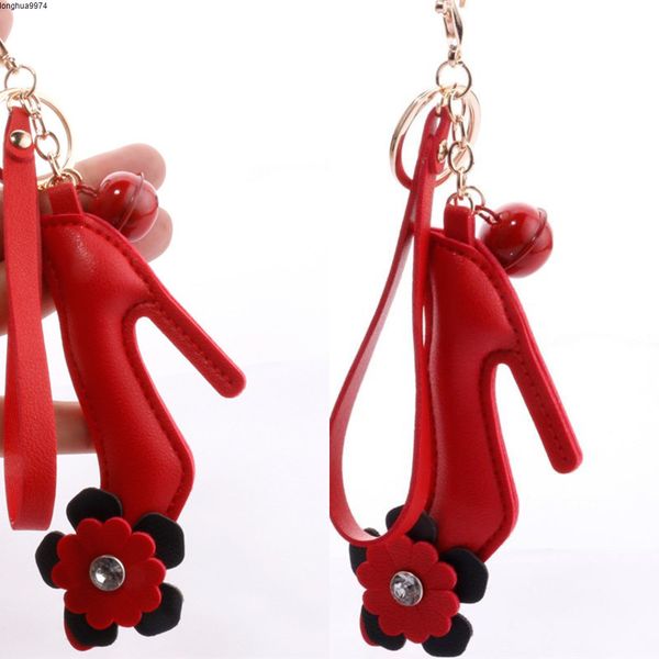 

dhl girls high heels keychain fashion car decoration bag pendant key ring bell ornament pu leather key holder women gifts, Silver