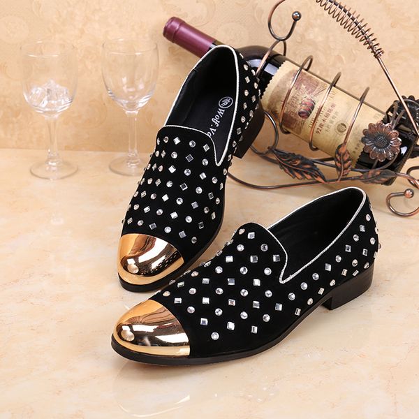 

men handmade formal fashion business shoes bling bling luxury rhinestone men casual party dress shoes, Black