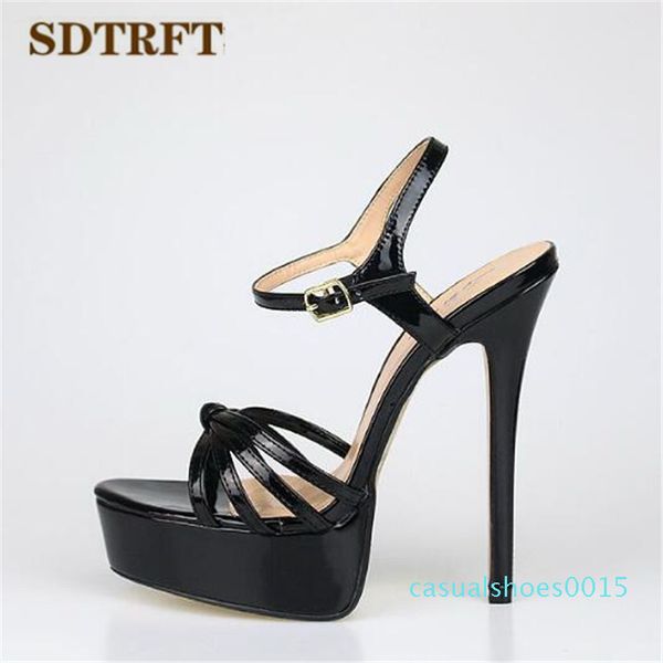 

sdtrft plus:45 46 47 48 women party sandals 2020 summer elegant 16cm thin high heels mujer dress shoes peep toe buckle red pumps c15, Black