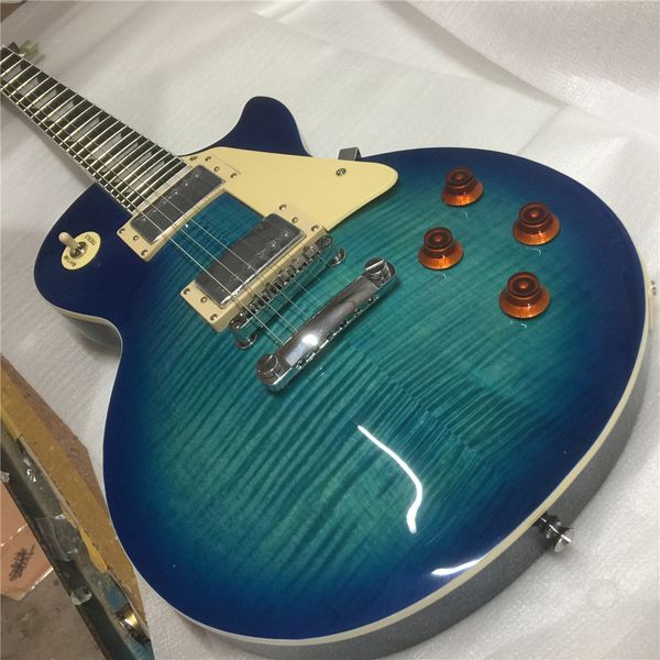 

custom electric guitar blue circle silver color three pickups mahogany body guitarar guitars guitarra