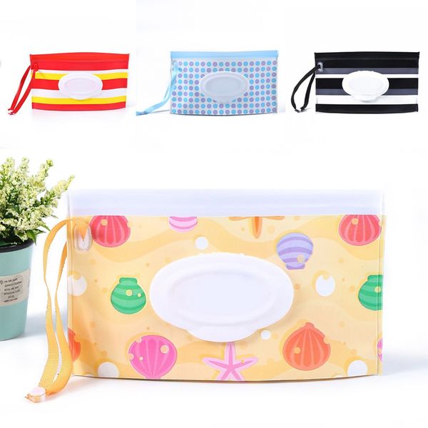 

fashion wipe carrying case clutch portable clean wet wipes bag for stroller flap cover cosmetic pouch with easy-carry snap-strap