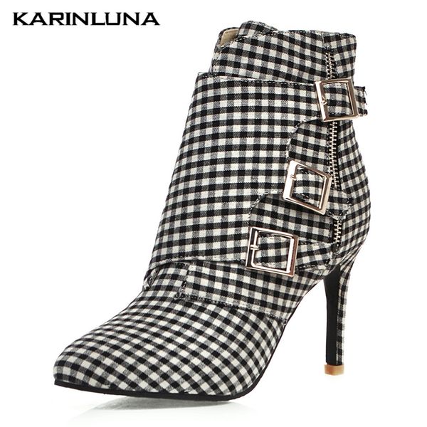 

karin 2020 big size 31-48 dropship party winter shoes women boots high heels pointed toe ankle boots woman shoes, Black