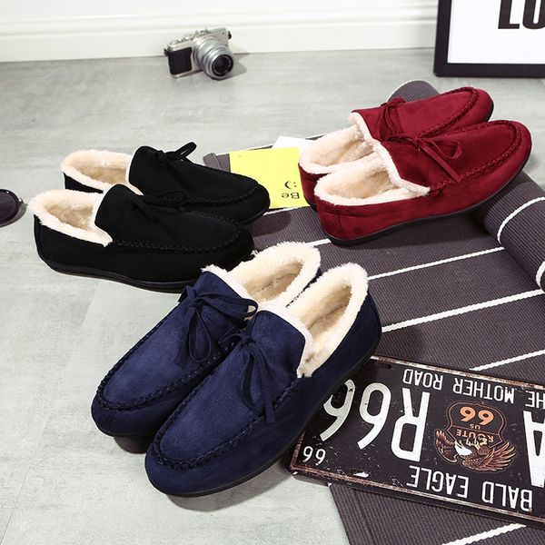 

warm mens loafers flat driving shoes casual italian fur loafers shoes man keep warm snow cotton, Black