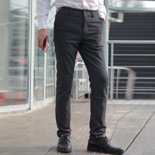 

mens designer casual pants british fashion slim business casual pants men, Black