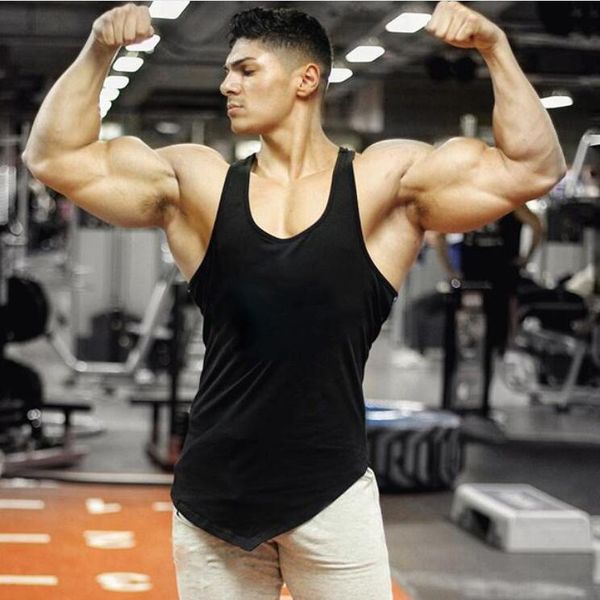 

men' tank men' deep digging bodybuilding fitness vest solid color blank summer comprehensive training sports undershirt wholesa, White;black