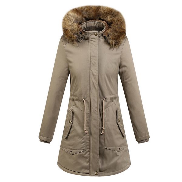 

laamei 2019 winter women oversized jacket with warm fur collar classic hooded solid parka coat female slim long sleeve jacket, Tan;black