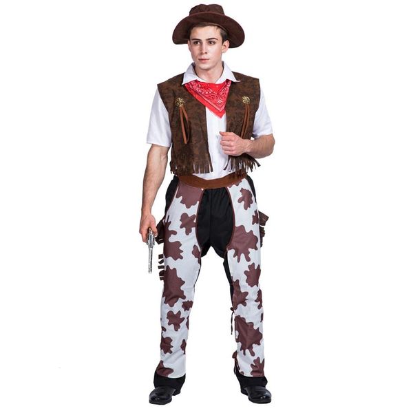 

mens western cowboy costume for cowboy and indians fancy dress up costumes halloween party rodeo wild west, Black;red