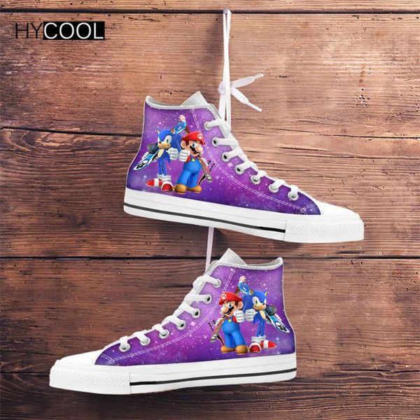 

hycool new arrival men casual flat walking shoes cartoon mario and sonic printing galaxy high comfortable canvas sneakers
