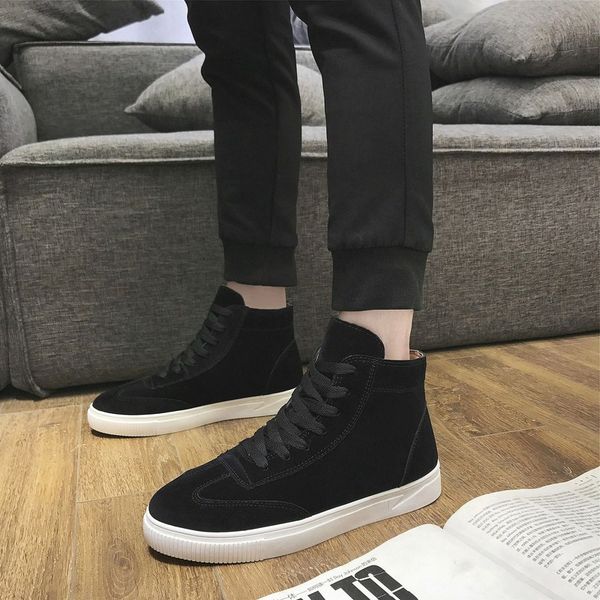 

2019 autumn and winter new men shoes high shoes plus velvet plus cotton thick men loafers sneakers mens, Black